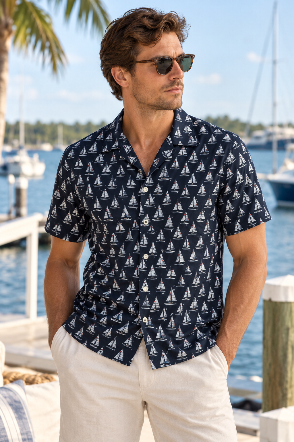 Black Sailboats Short Sleeve Shirt