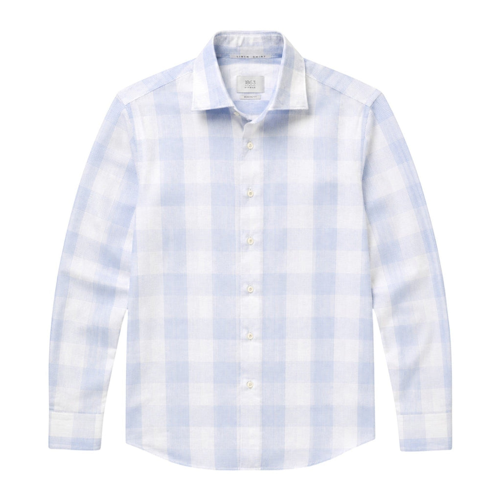 Cotton Check Kent Collar - Light Blue